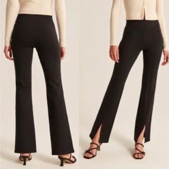 Abercrombie & Fitch Ponte front split hem flare pants in Black - Picture 1 of 6